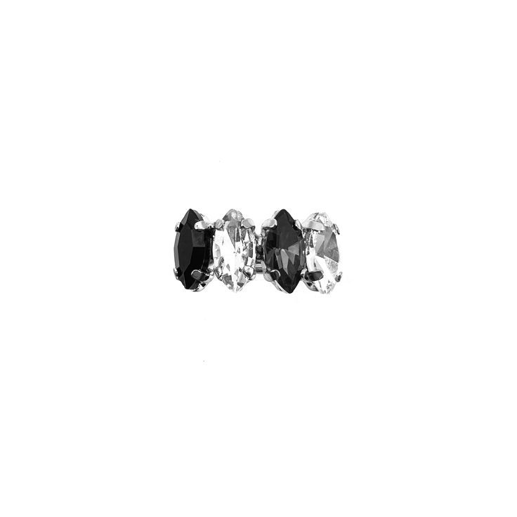Anello Placcato Oro 24K Con Pietre Nere Antracite E Crystal - A7Themis