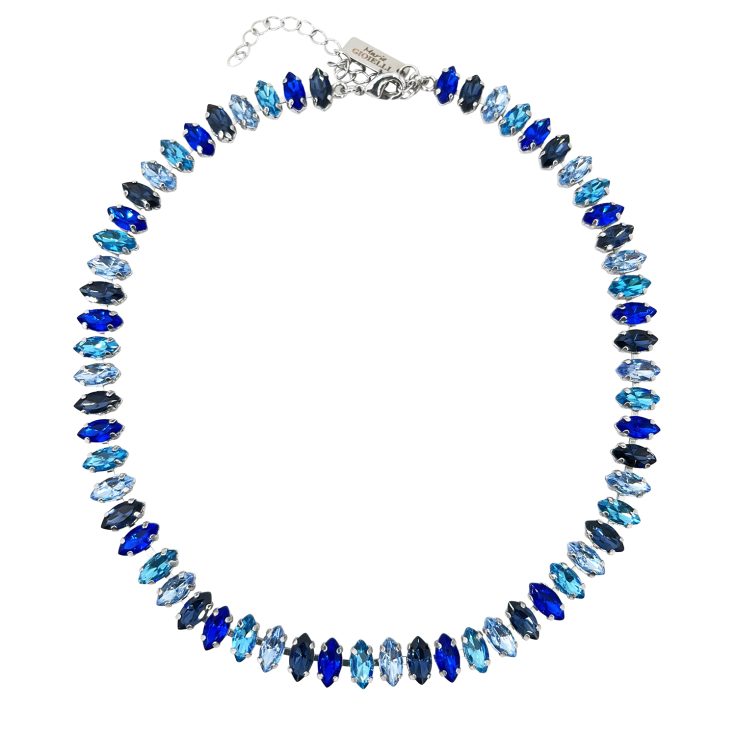 Collana Placcata Oro 24K Con Pietre Blu Celesti Turchesi E Blu Elettrico - C3Themis