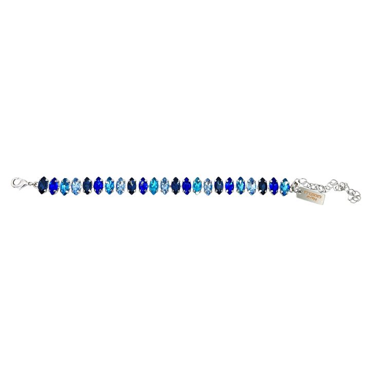 Bracciale Placcato Oro 24K Con Pietre Blu Celesti Turchesi E Blu Elettrico - B5Themis