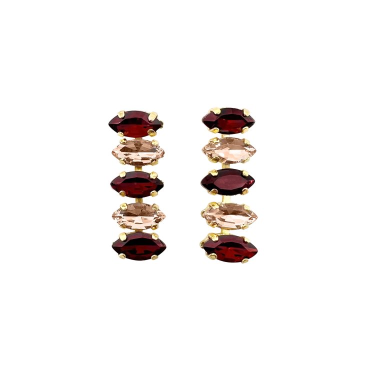 Orecchini Placcati Oro 24K Con Pietre Bordeaux E Cipria - Themis11
