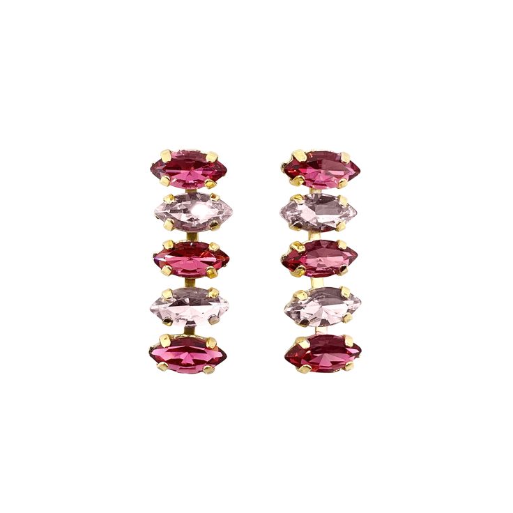 Orecchini Placcati Oro 24K Con Pietre Fragola E Rosa - Themis13