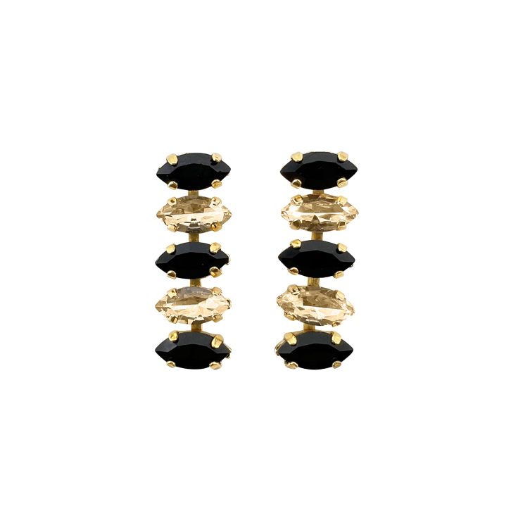 Orecchini Placcati Oro 24K Con Pietre Nere E Oro - Themis15