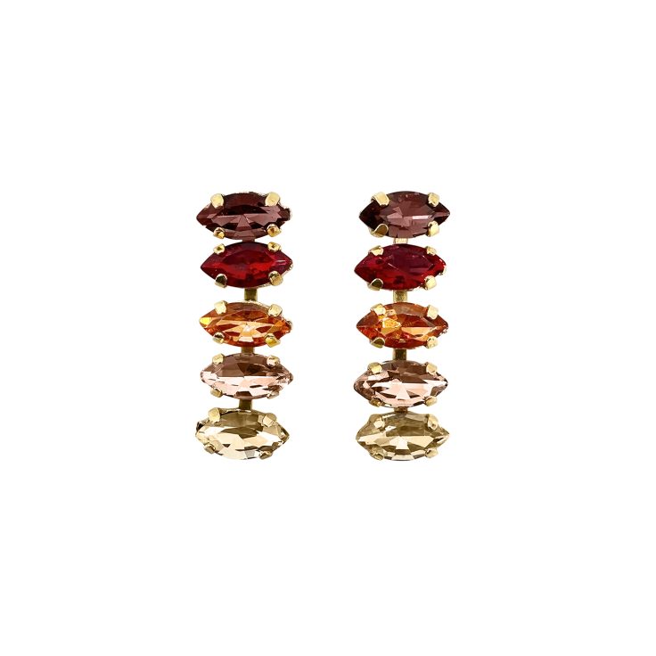 Orecchini Placcati Oro 24K Con Pietre Marsala Bordeaux Arancioni Cipria E Oro - Themis19