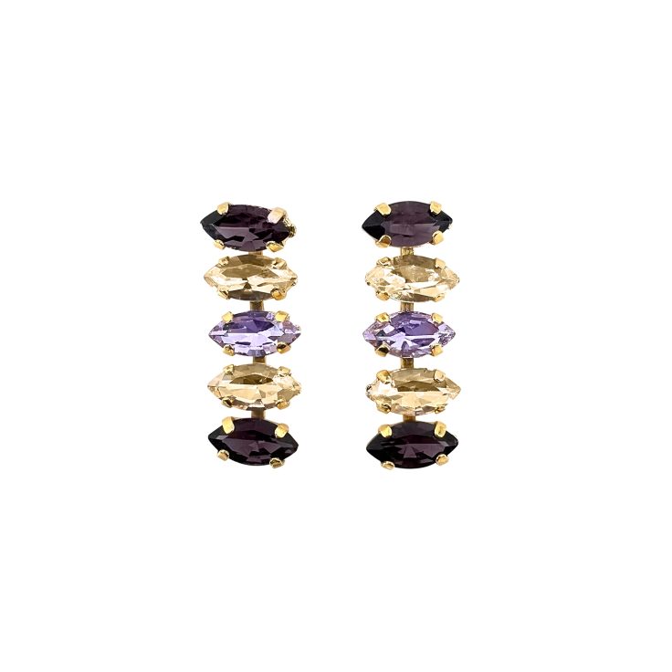 Orecchini Placcati Oro 24K Con Pietre Viola Ametista E Oro - Themis20