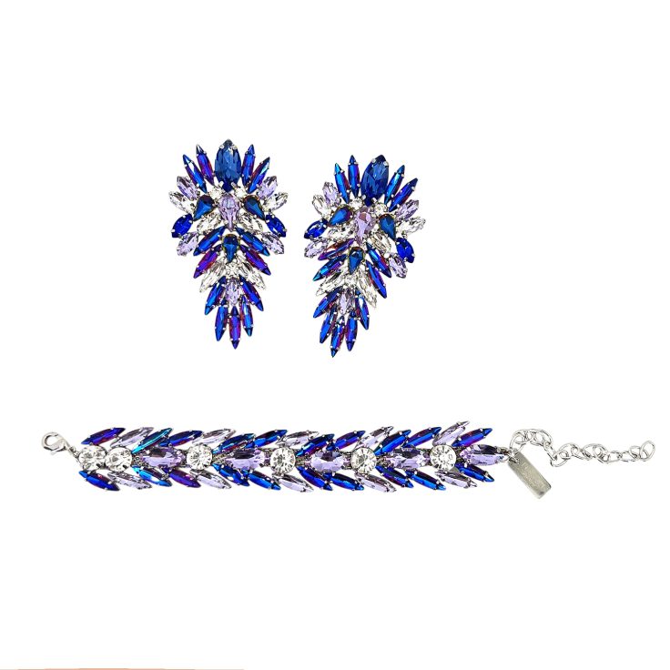 Orecchini E Bracciale Con Pietre Ametista E Blu Elettrico Cangianti - Pr344