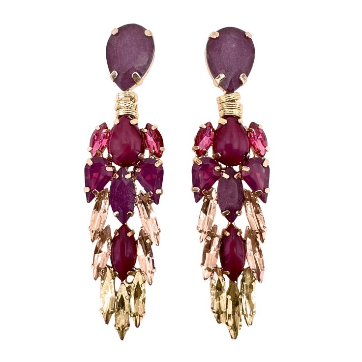 Orecchini Con Pietre Viola Burgundy Cipria Fragola E Oro - Praga2