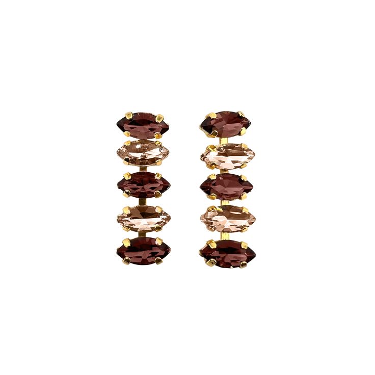 Orecchini Placcati Oro 24K Con Pietre Marsala E Cipria - Themis5