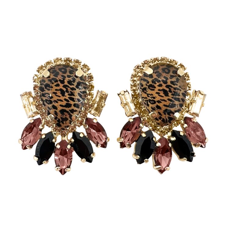 Orecchini Con Pietre Nere Animalier E Marsala – Dafne23