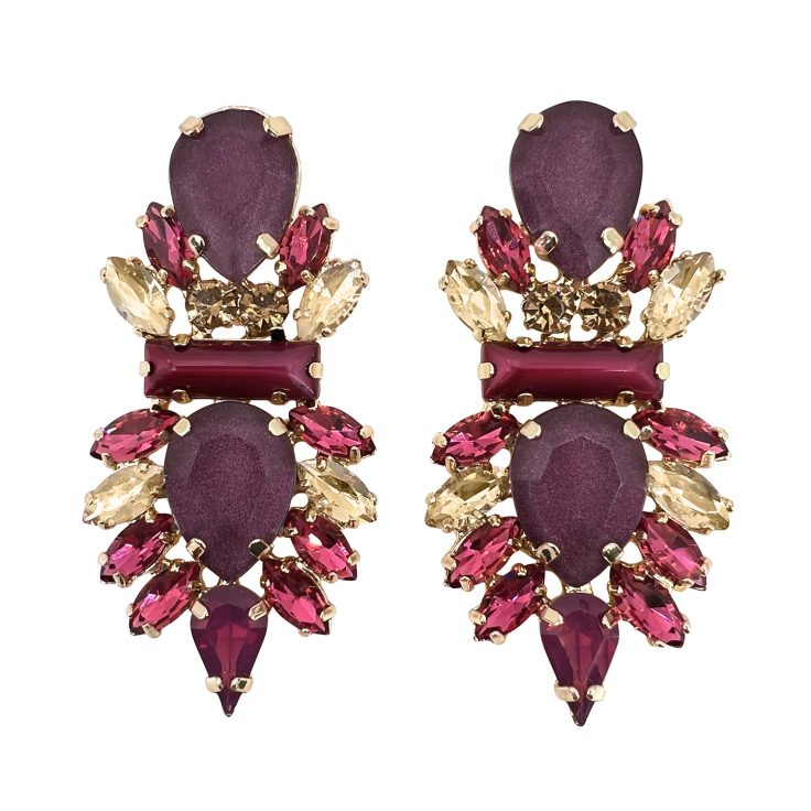 Orecchini Con Pietre Burgundy Oro Viola E Fragola - Andromeda19