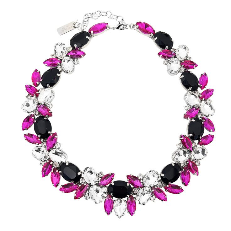 Collana Con Pietre Nere Fucsia E Crystal - Silvia13