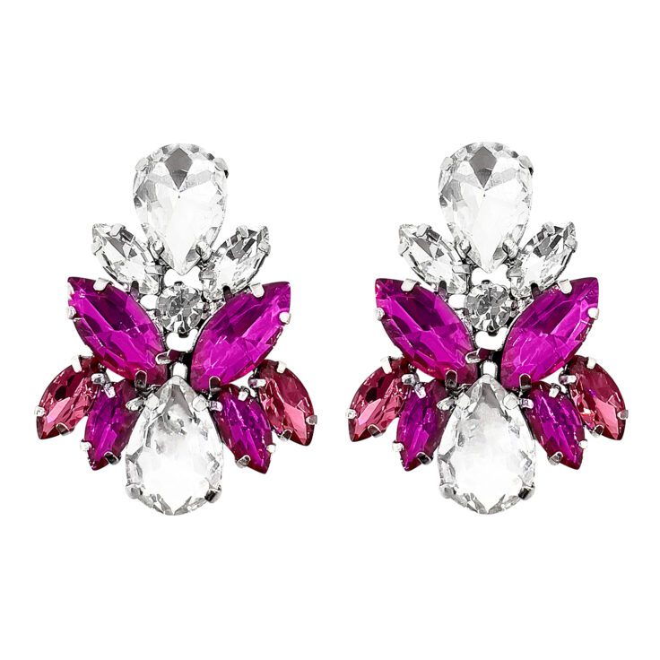 Orecchini Con Pietre Fucsia Fragola E Crystal - Marte34