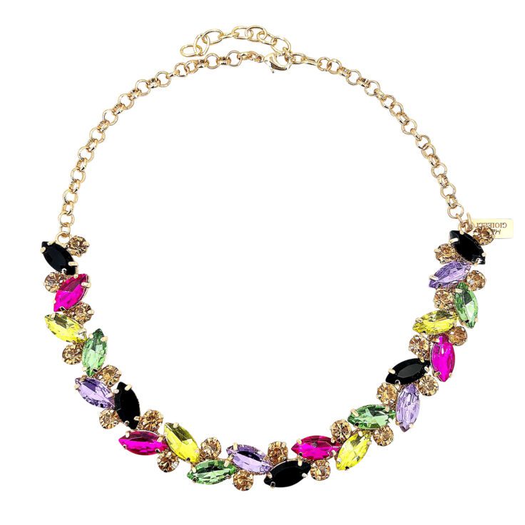 Collana Con Pietre Nere Fucsia Giallo Lime Verdi Ametista - Camilla19