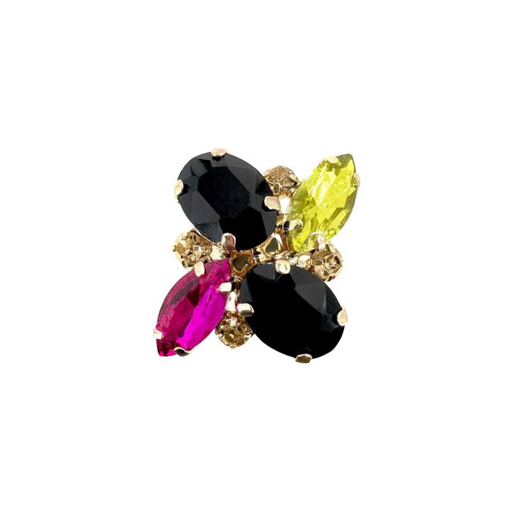 Anello Con Pietre Fucsia Giallo Lime E Nere - A35Afrodite