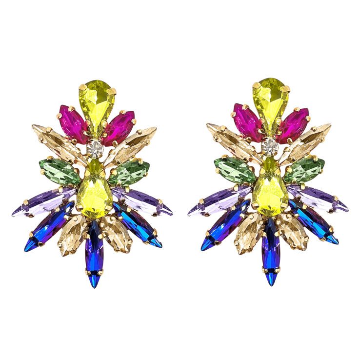 Orecchini Con Pietre Giallo Lime Fucsia Oro Verdi Ametista E Blu Elettrico - Cupido5