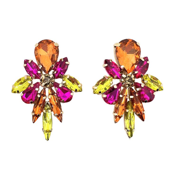 Orecchini Con Pietre Arancioni Fucsia E Giallo Lime - Sole12