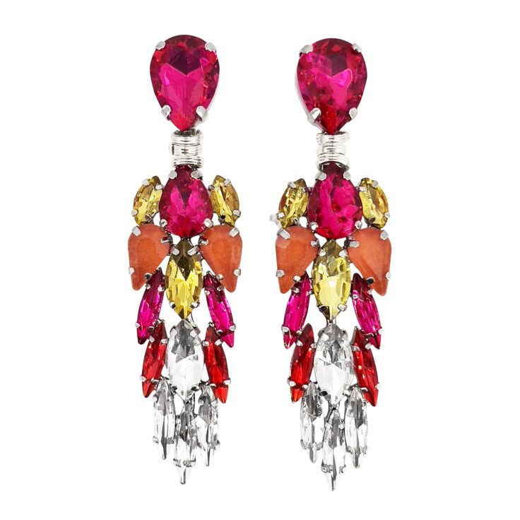Orecchini Con Pietre Fucsia Gialle Arancioni Rosse E Crystal - Praga7