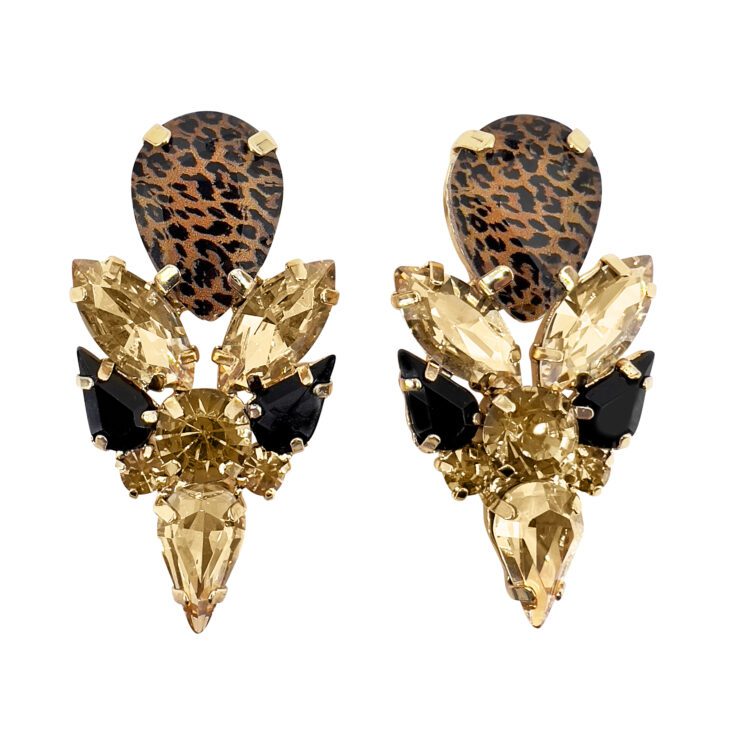 Orecchini Placcati Oro 24K Con Pietre Animalier Nere E Oro  - Terra45