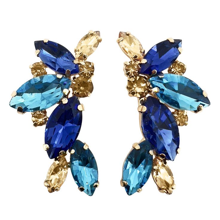 Orecchini Con Pietre Oro Blu Elettrico E Turchesi - Mercurio53