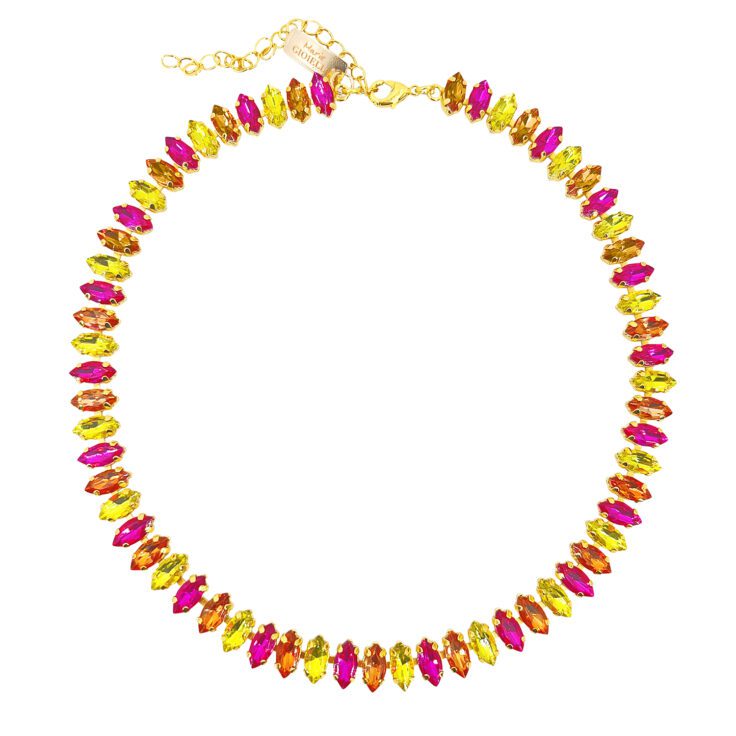 Collana Placcata Oro 24K Con Pietre Giallo Lime Fucsia E Arancioni - C12Themis