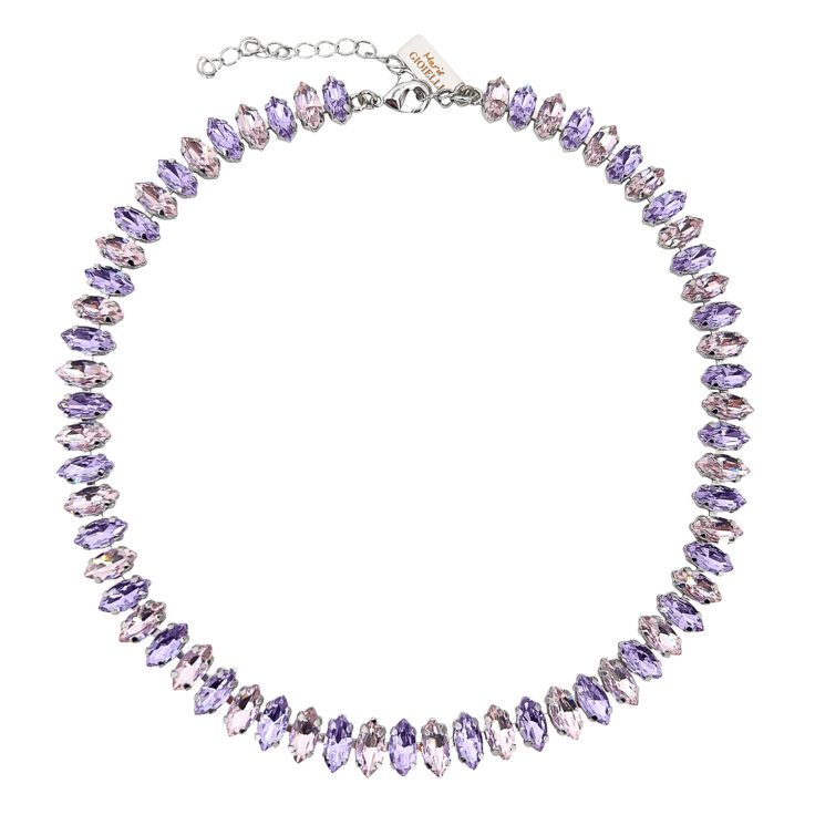 Collana Placcata Oro 24K Con Pietre Ametista E Rosa - C14Themis