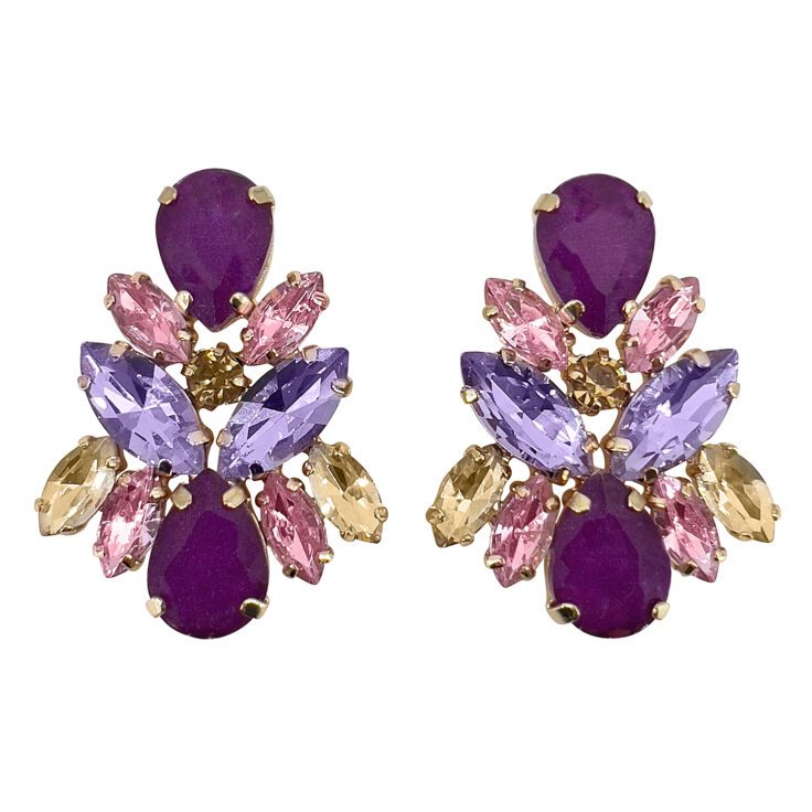 Orecchini Con Pietre Viola Rosa Ametista E Oro - Marte45