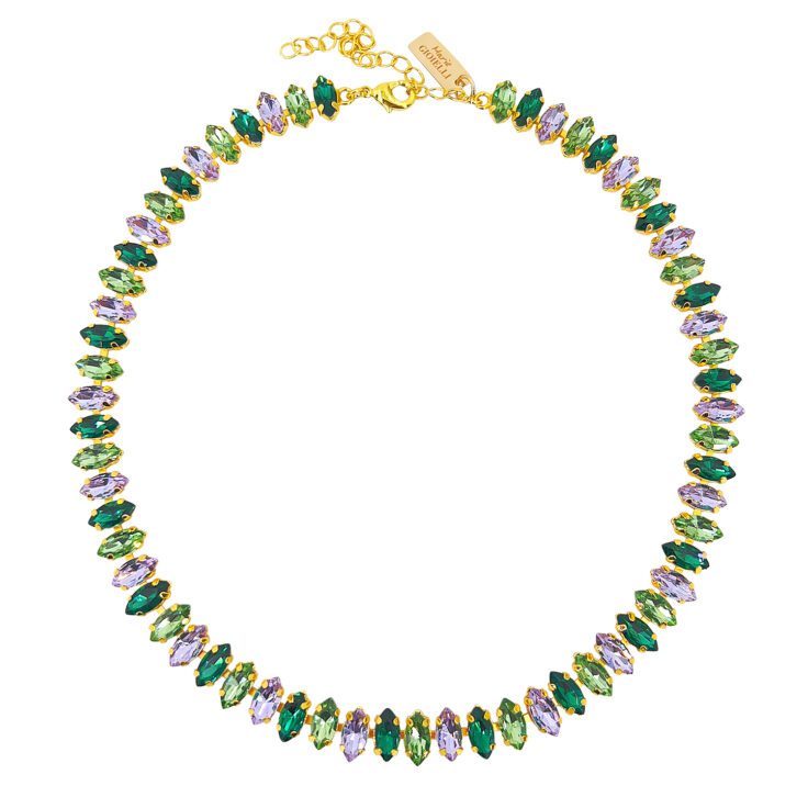 Collana Placcata Oro 24K Con Pietre Verdi E Ametista - C13Themis