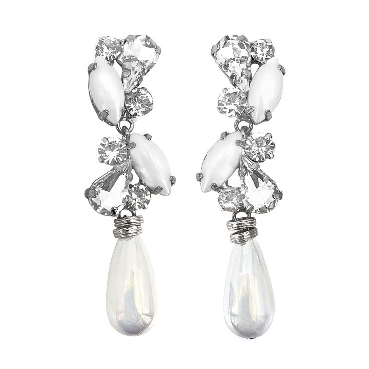 Orecchini Con Pietre Crystal E Bianche Perlate E Pendente In Ceramica - Saturno9