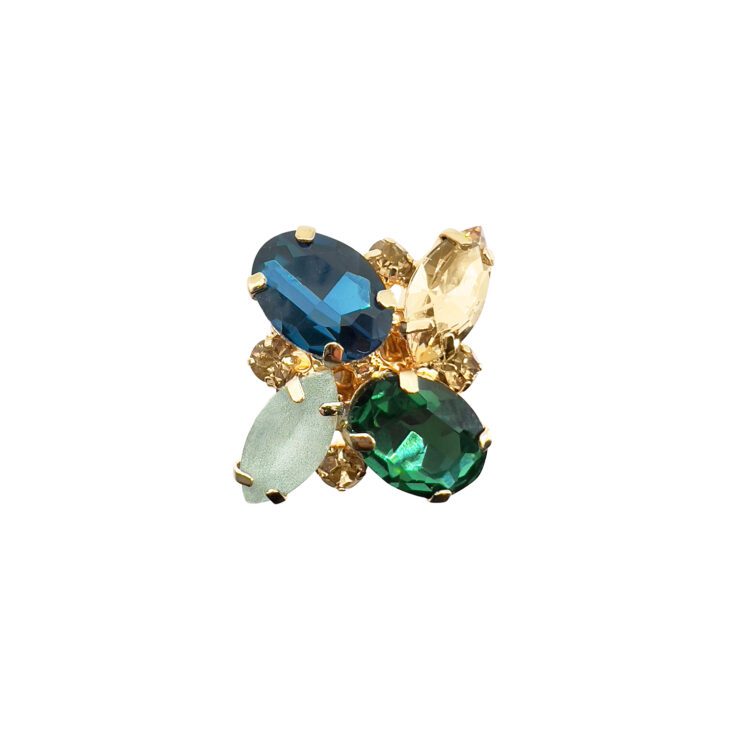 Anello Con Pietre Ottanio Verde Acqua Verdi E Oro - A36Afrodite