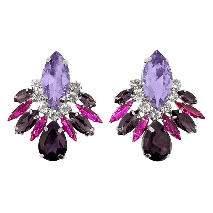 Orecchini Con Pietre Ametista Fucsia Viola E Crystal - Giove20