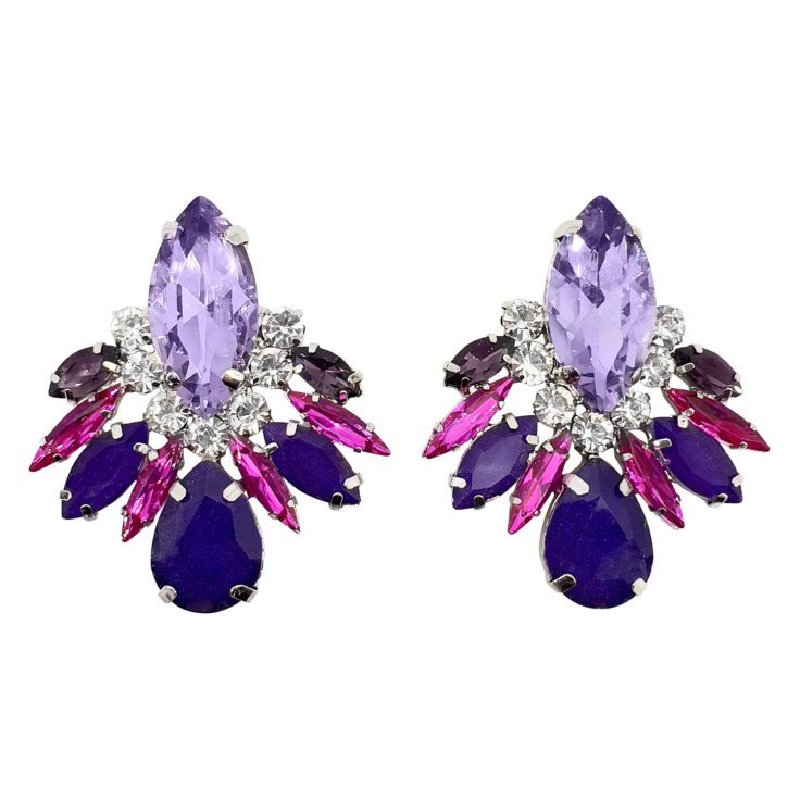 Orecchini Con Pietre Ametista Fucsia Viola E Crystal - Giove21
