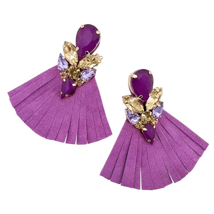 Orecchini Con Frangia Fucsia E Pietre Ametista Fucsia E Oro - Vo59