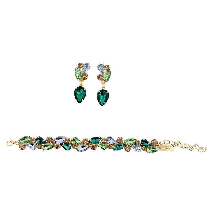 Orecchini E Bracciale Con Pietre Verdi E Celesti - Set20