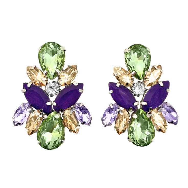 Orecchini Con Pietre Viola Ametista Verdi E Oro - Marte49