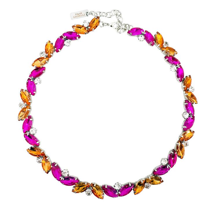 Collana Con Pietre Fucsia E Arancioni - Eva14