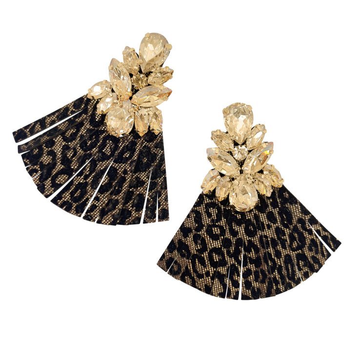 Orecchini Con Frangia Animalier E Pietre Oro - Vo60