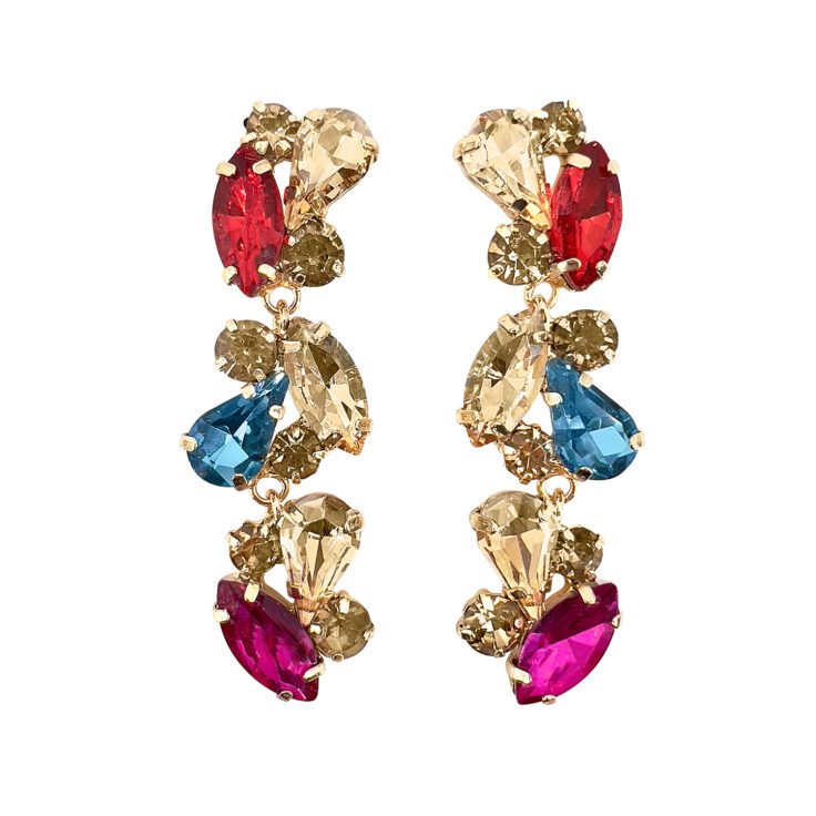 Orecchini Con Pietre Rosse Turchesi Fucsia E Oro - Sirio26
