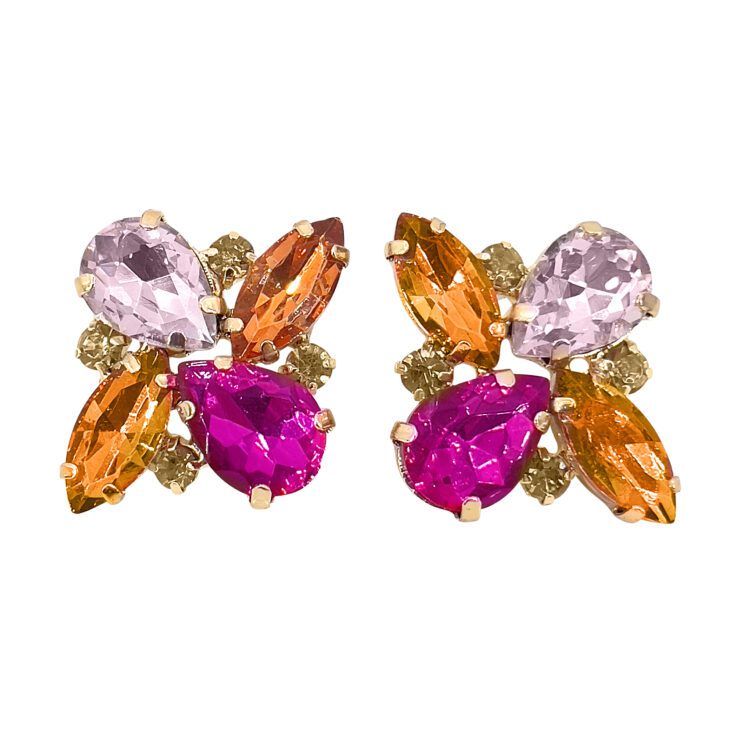 Orecchini Con Pietre Rosa Arancioni E Fucsia - Afrodite28