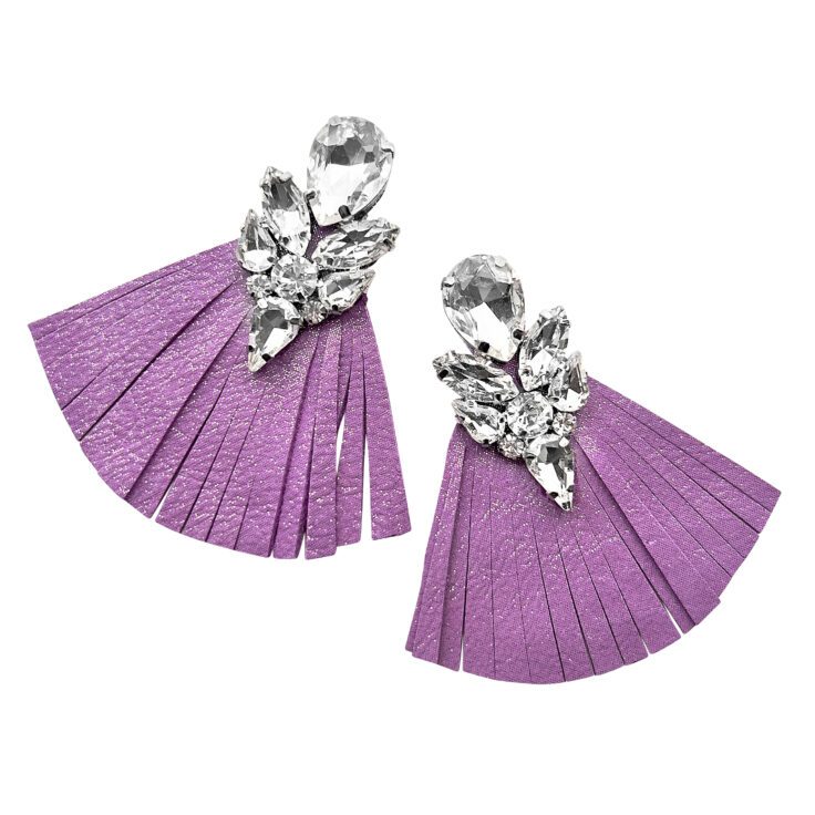 Orecchini Con Frangia Lilla Glitterata E Pietre Crystal - Vo61