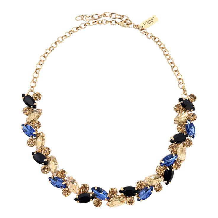 Collana Con Pietre Blu Elettrico Nere E Oro - Camilla22