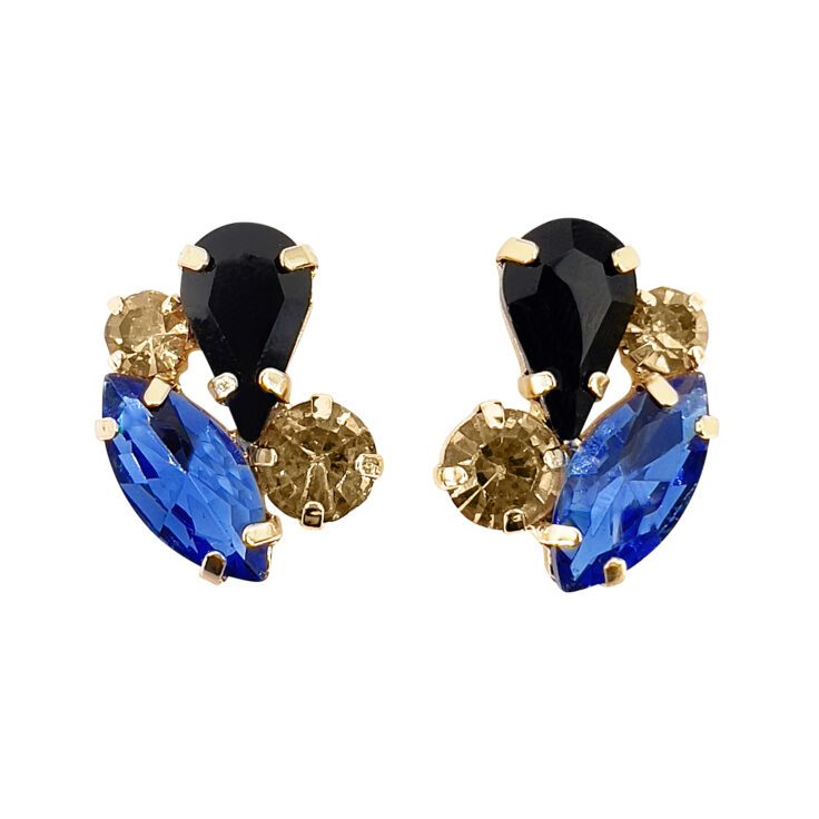Orecchini Con Pietre Blu Elettrico Nere E Oro - Diana71