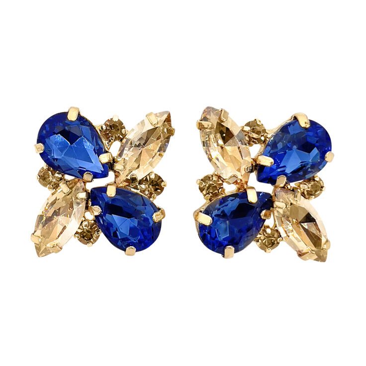 Orecchini Con Pietre Blu Elettrico E Oro - Afrodite30