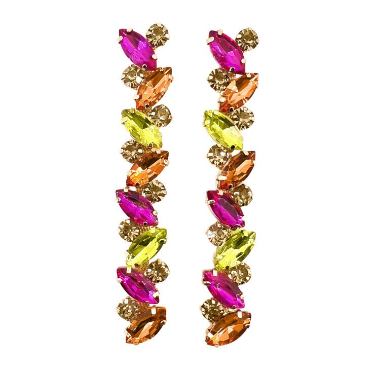 Orecchini Con Pietre Fucsia Arancioni E Giallo Lime - Hollywood25