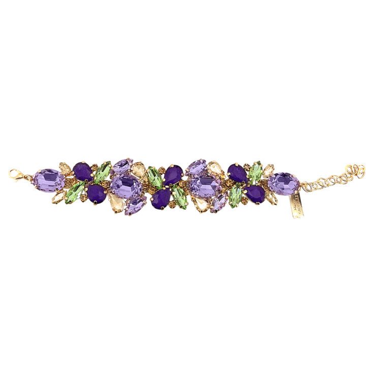 Bracciale Con Pietre Ametista Viola Verdi E Oro - Brc325