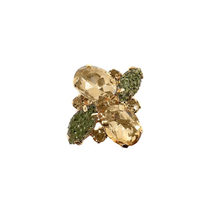 Anello Con Pietre Glitter Verdi E Oro - A47Afrodite