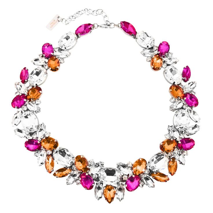 Collana Con Pietre Fucsia Arancioni E Crystal - Silvia18