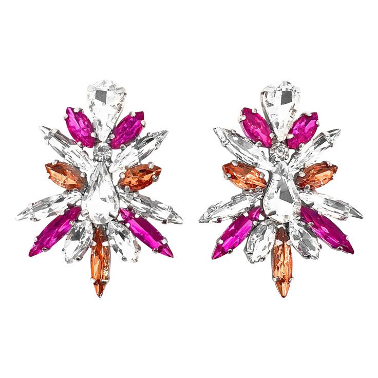 Orecchini Con Pietre Fucsia Arancioni E Crystal - Cupido20