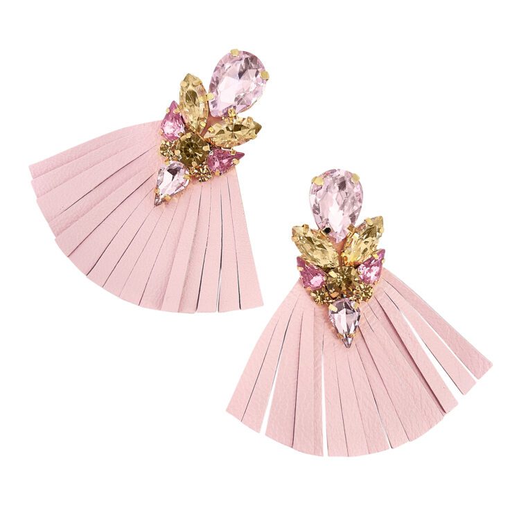 Orecchini Con Frangia Rosa E Pietre Rosa Oro E Fragola - Vo62