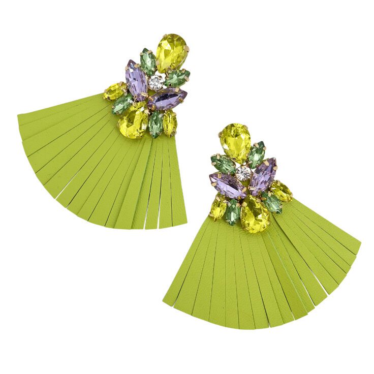 Orecchini Con Frangia Verde E Pietre Giallo Lime Ametista E Verdi - Vo66