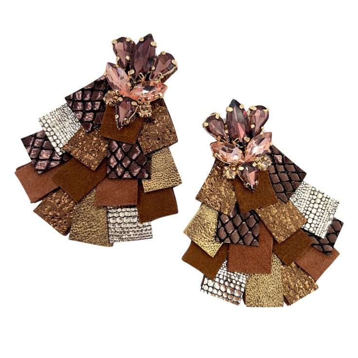 Orecchini Mosaico In Pelle Fmarrone Cammello E Oro - Mp041