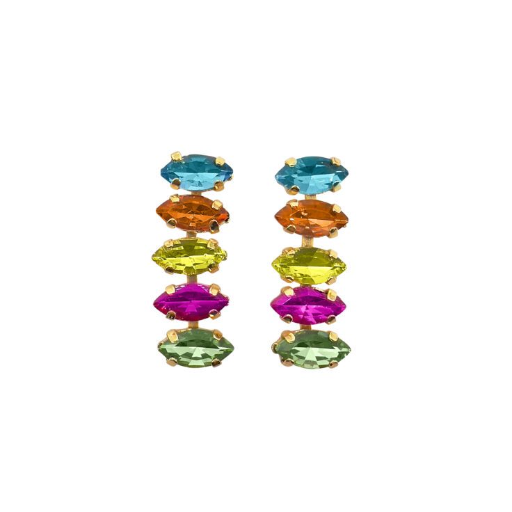 Orecchini Placcati Oro 24K Con Pietre Turchesi Arancioni Giallo Lime Fucsia E Verdi - Themis23
